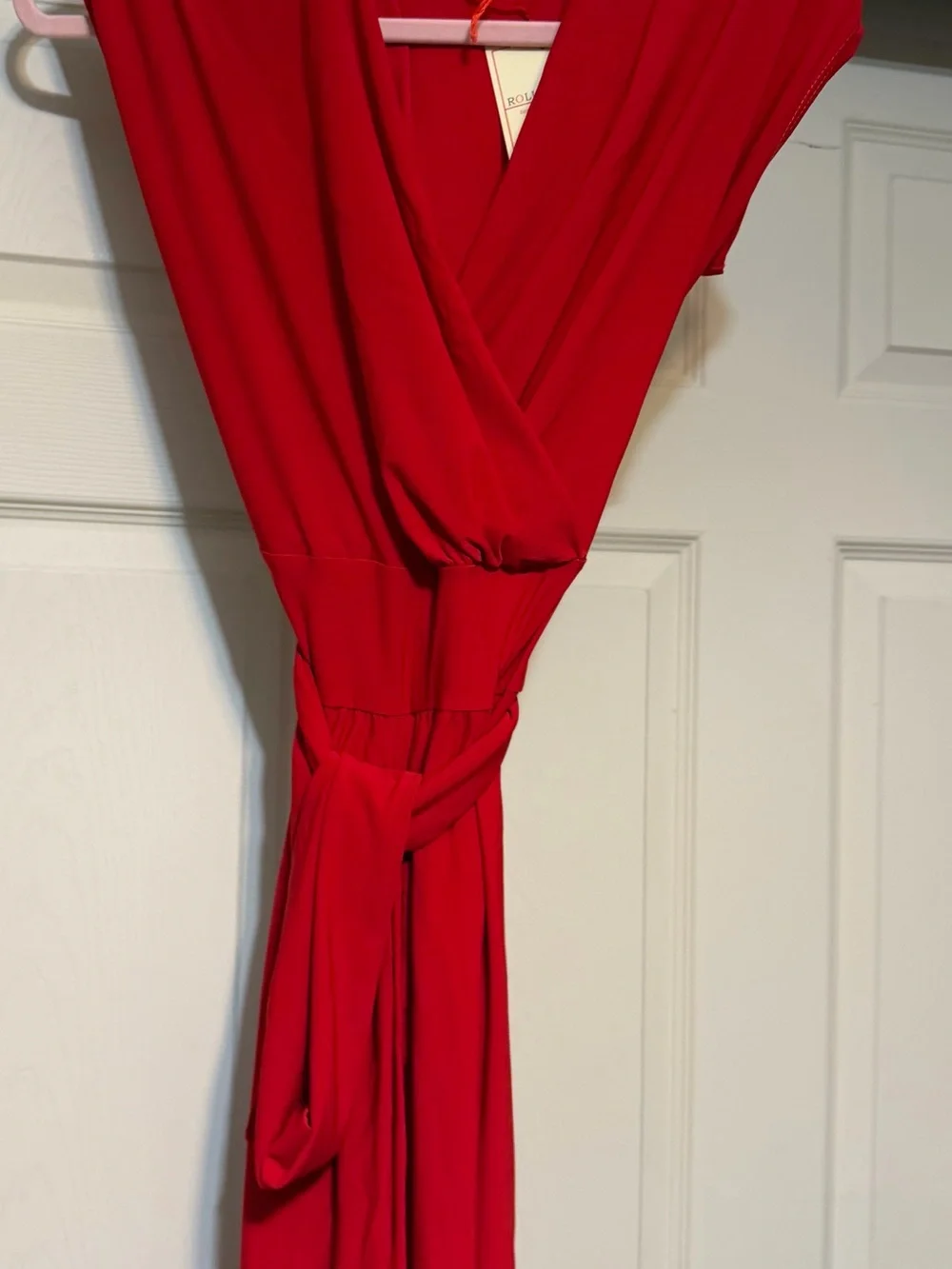 Red Wrap-Style Womens Jumpsuit